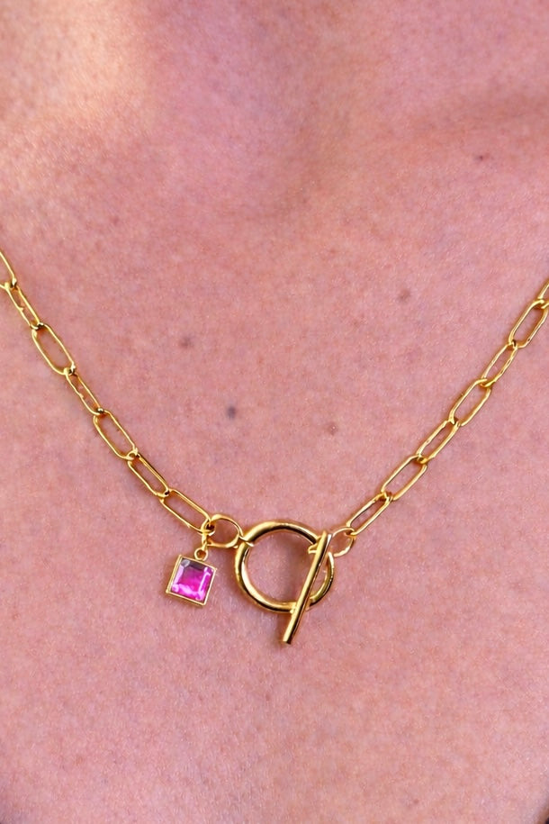 Collier gros maillons doré - Touche Rose Raffinée