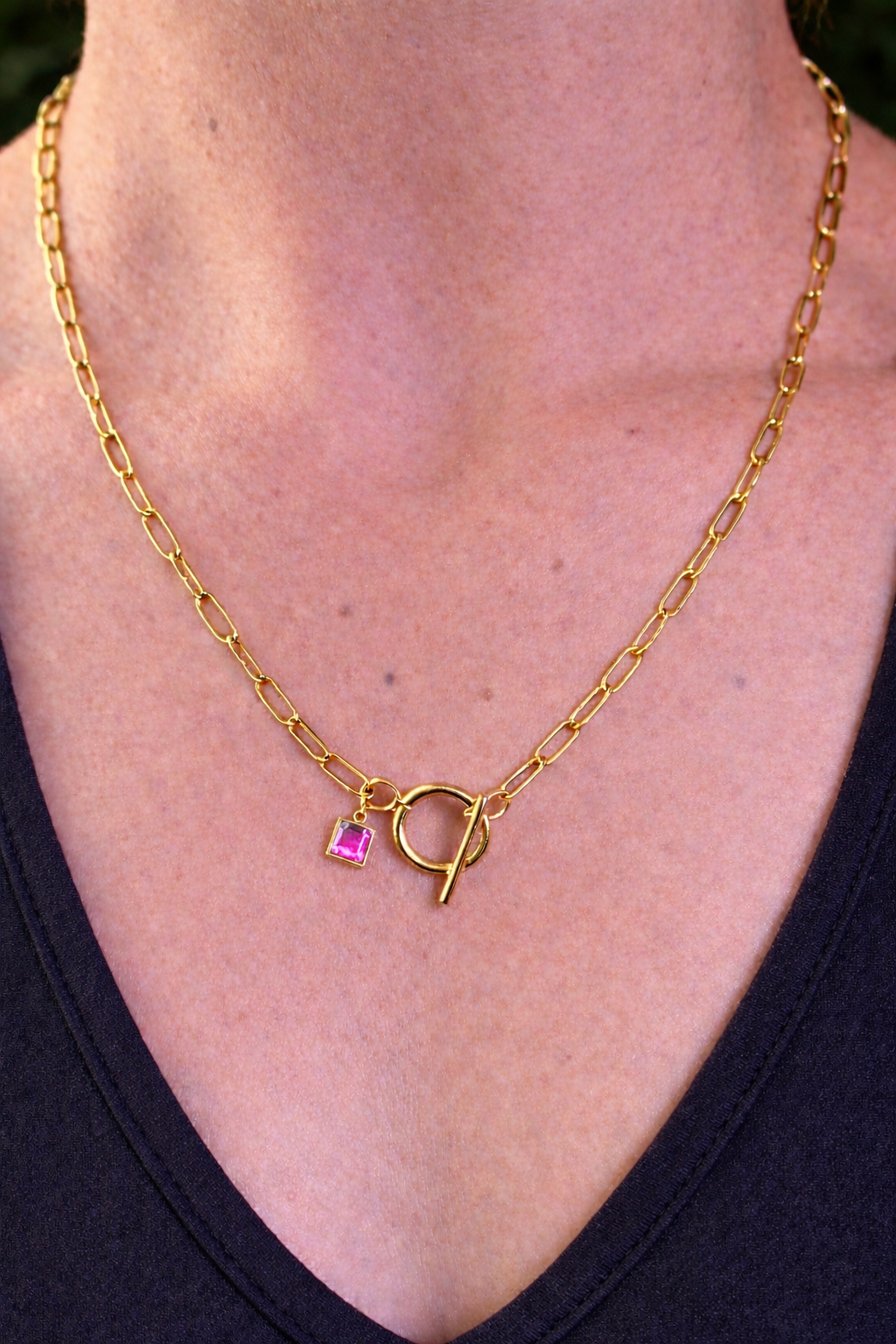 Collier gros maillons doré - Touche Rose Raffinée